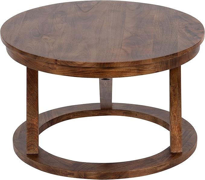 Kate and Laurel Aja Bohemian Round Wood Coffee Table; 26 inch Diameter; Walnut - Image 5