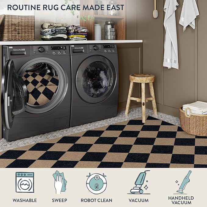 Lahome Checkered Easy Jute Kitchen Rug, 2x3 Indoor Door Mat Small Neutral Area - Image 5