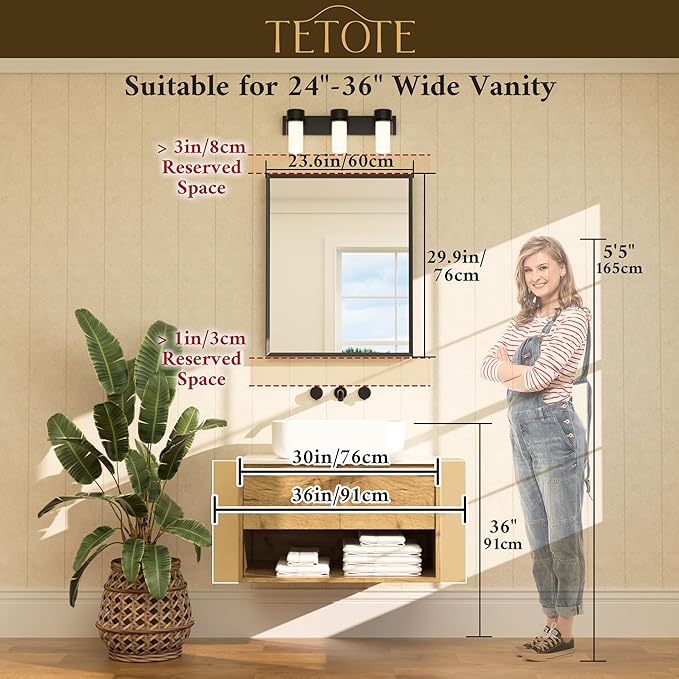 TETOTE Black Bathroom Mirror 24" x 30" Matte Black Rectangle Beveled Framed - Image 6