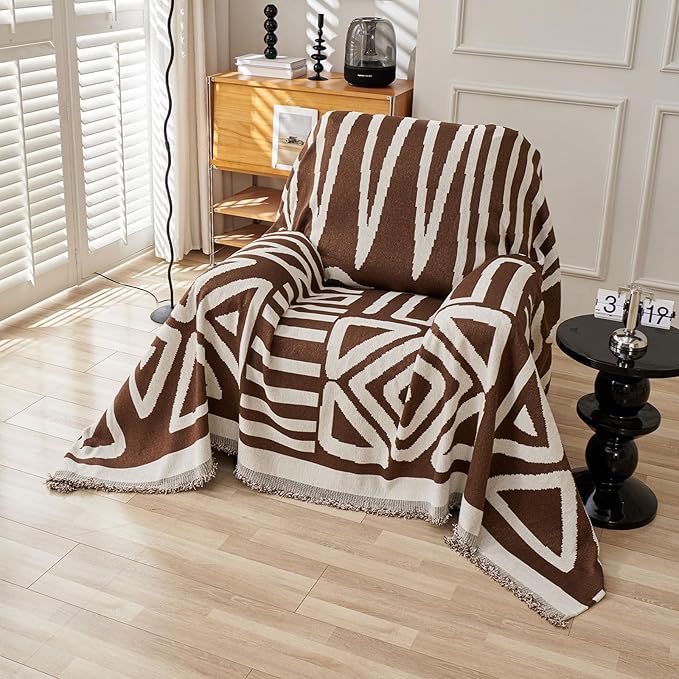 STACYPIK Boho Chocolate Beige Sofa Cover Anti-Slip Reversible Couch Cover by STACYPIK