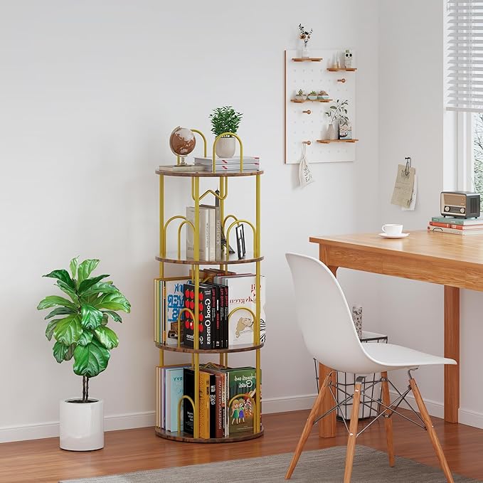 3 Tier Rotating Bookshelf, 360° Spinning Bookshelf Tower, Round Narrow Space - Image 2