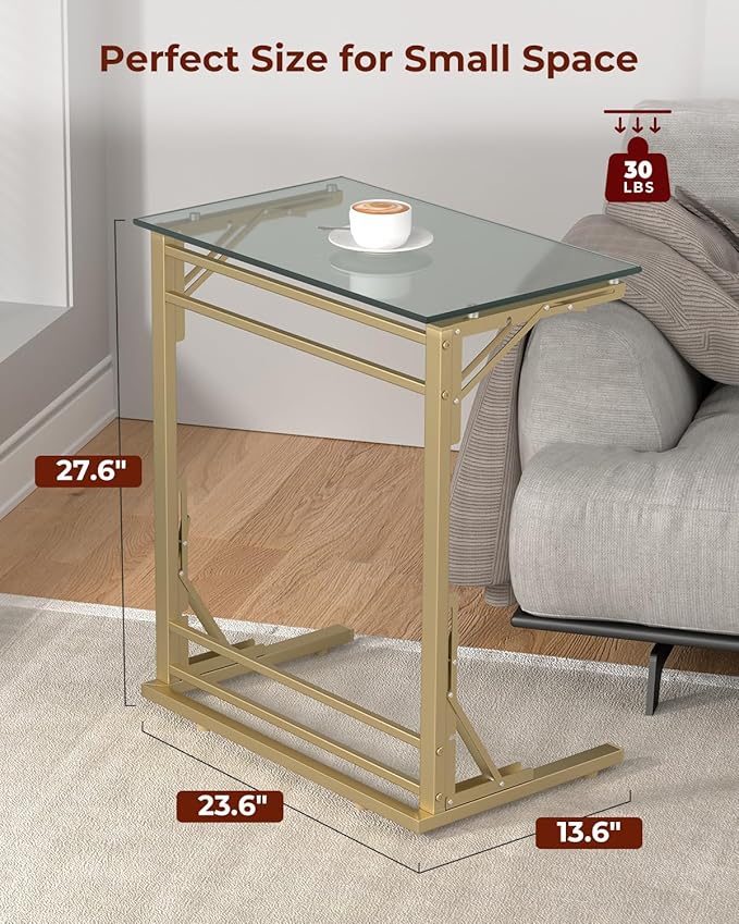Tatub 24" Folding TV Tray Table, Glass C Shaped End Table - Image 2