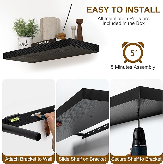 Fun Memories Black Floating Shelves 16 Inch Long, 8 Deep Floating Shelf Wall - Image 8