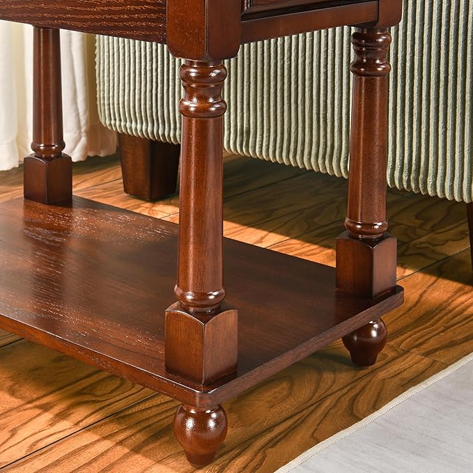 Narrow End Table with Drawer and Storage Shelf, Solid Wood Sofa Side Tables - Image 7