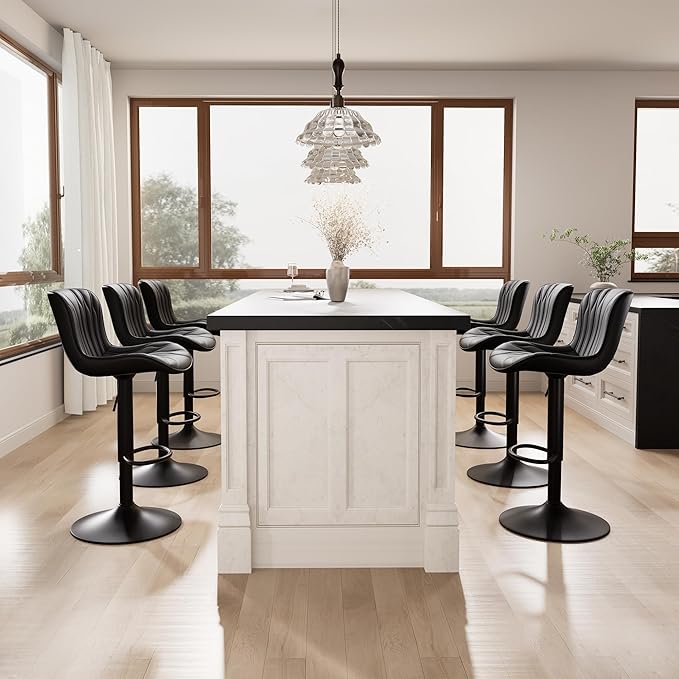 YOUNIKE Black Bar Stools Set of 6 Modern Swivel Counter Height Bar Chair - Image 9