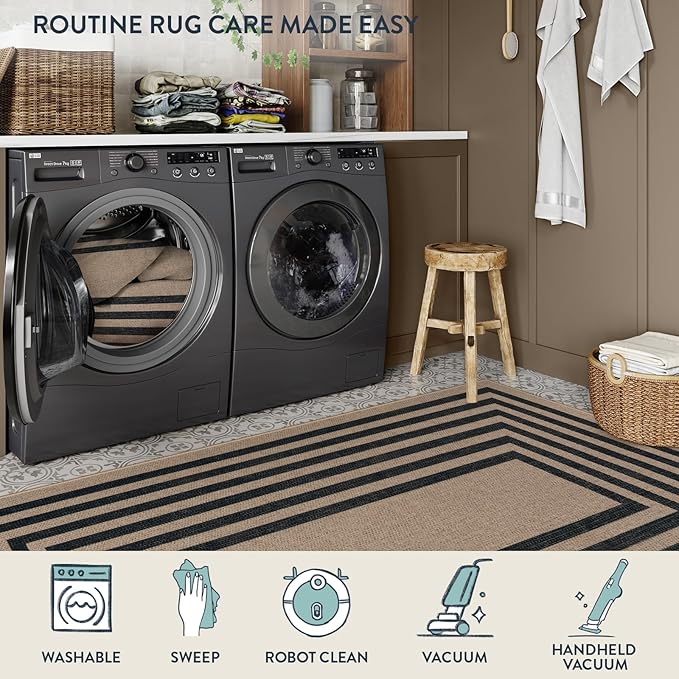 Lahome Modern Geometric Easy Jute Entryway Rug, 4x6 Black Washable Carpet - Image 6