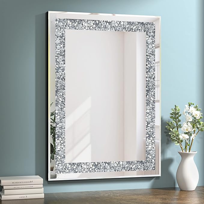 Crystal Decorative Mirror-28 x20 Rectangle Gorgeous Silver Mirror, Crush by GOAND