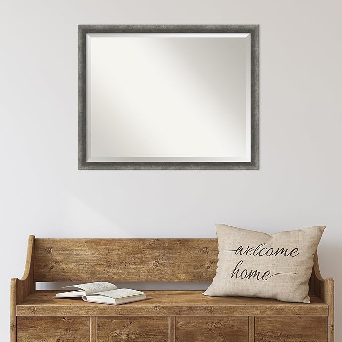 Amanti Art Grey Wall Mirror 24x30 Burnished Concrete Narrow Rectangle Bathroom - Image 5