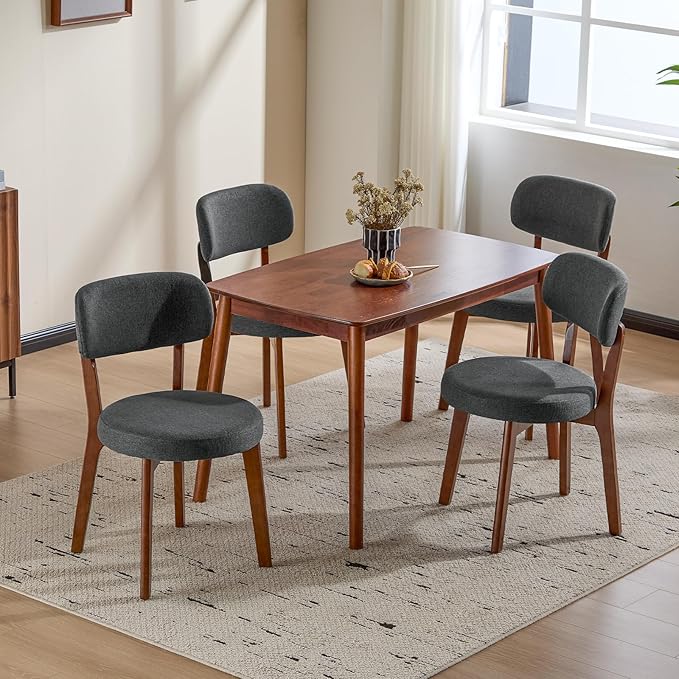 Furniliving Wooden Dining Chairs Set of 6, Mid-Century Modern Linen Upholstered - Image 9