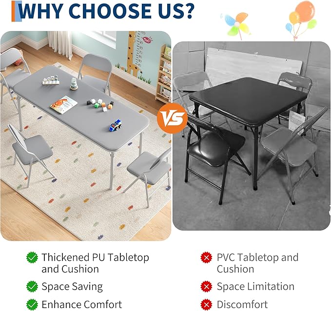 GarveeHome 5-Piece Kids Folding Table and Chairs Set, Toddlers Children's - Image 6