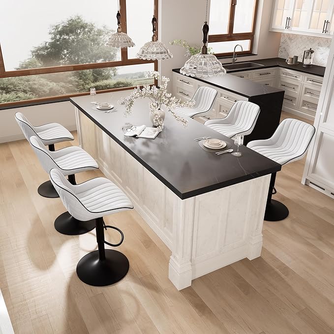 YOUNIKE White Bar Stools Set of 2 Kitchen Counter Height Barstools Upholstered - Image 8