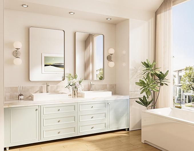 TokeShimi 20x30 Brushed Nickel Bathroom Wall Mirror Vanity Metal Frame Round - Image 2
