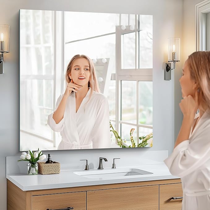 KOCUUY Large Frameless Mirror, 36x36 Inch Square Bathroom Vanity Mirror - Image 5