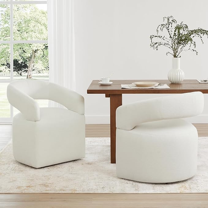 Upholstered Dining Chairs with Removable Casters Barrel Side Armchair with - Image 2