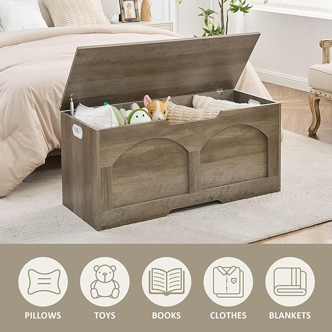 Storage Chest Bench, 31.5" Retro Storage Trunk Chest, Entryway Bench Supports - Image 7