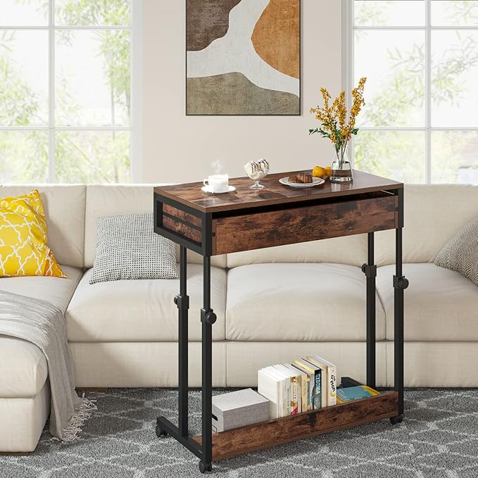 Tribesigns Portable Desk with Drawers, Mobile Laptop Desk with Wheels, Sofa - Image 5