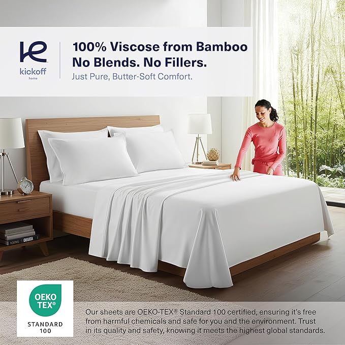 Kickoff Viscose Bamboo Sheets Twin XL Size 3-pc 100% Organic Bamboo Viscose Bed - Image 2
