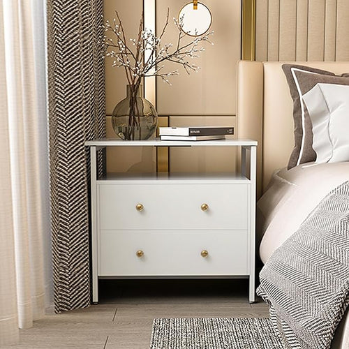 27 inch Wide Nightstand with Charging Station, Bedside Table with Open Shelf - Image 2