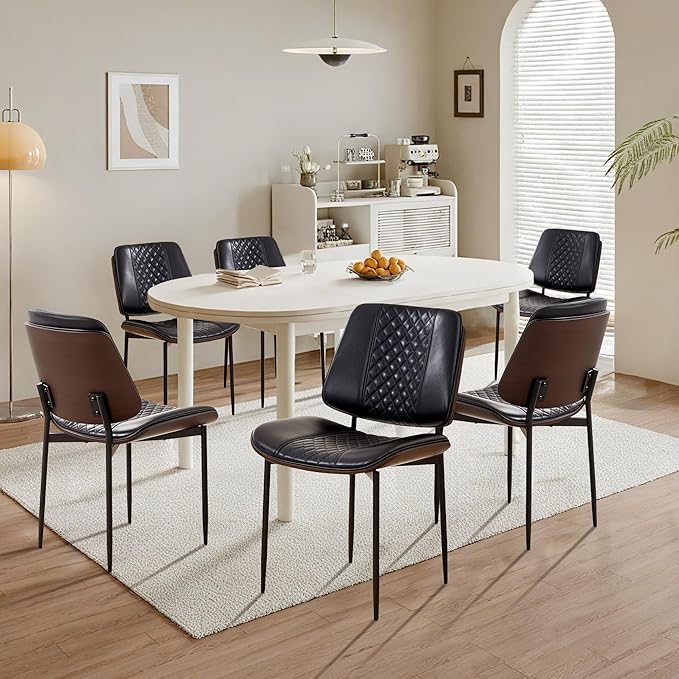 Dining Chairs Set of 2, Upholstered PU Leather Armless Chair, Mid Century - Image 7
