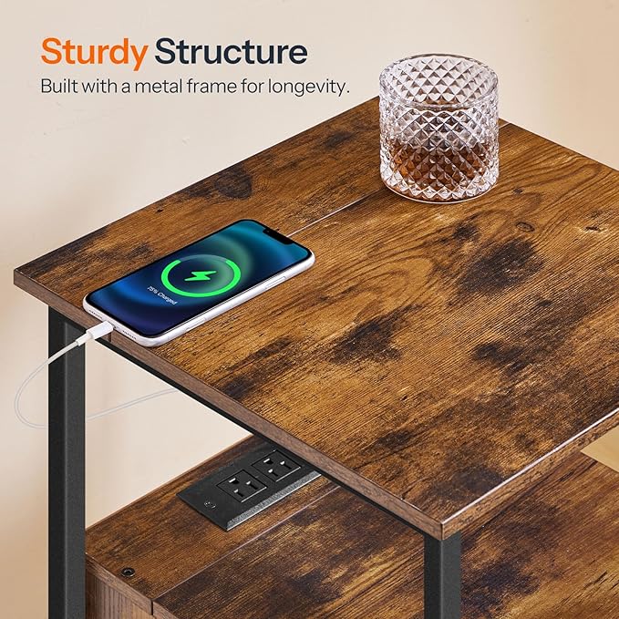 HOOBRO End Table Set of 2 with Charging Station, Nightstand with 2 Drawer & USB - Image 8