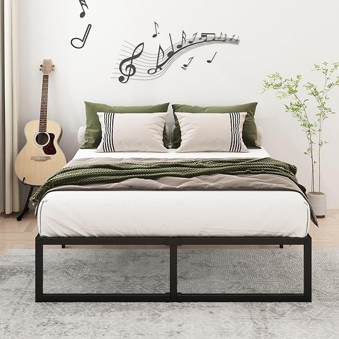 16 Inch Bed Frame Queen Size Heavy Duty Steel Slat Support Metal Platform Queen - Image 4