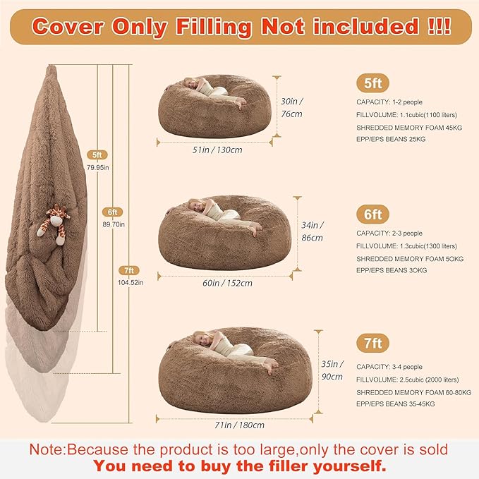 Big Bean Bag Cover Only, Washable Oversized Bean Bag Chairs Cover - Image 2