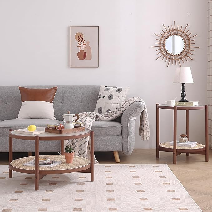 Tiita Rattan Coffee Table, Large Round End Table, 27.6 Inch Modern Side Table - Image 8
