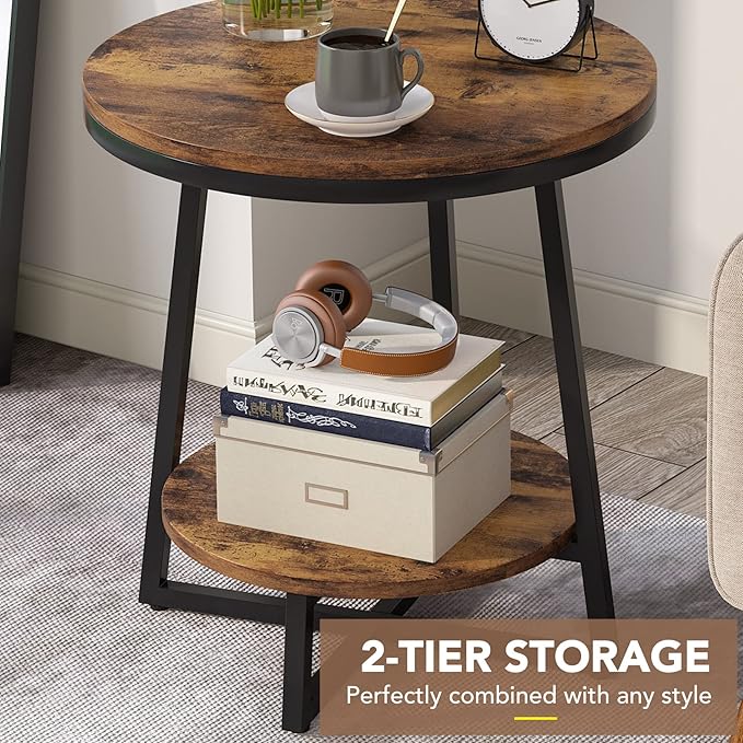 Tribesigns End Table, 2 Tier Round Side Table - Image 8