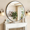 Round Mirror Black Frame 28 Inch Mirror Living Room Round Bathroom Mirrors by PUZONJIG