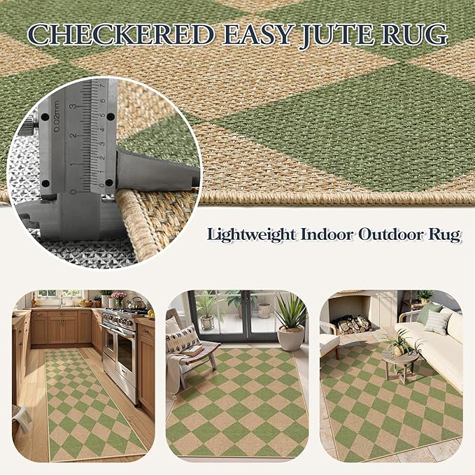 Lahome Checkered Green Runner Rug, 2x8 Carpet Runners - Image 5
