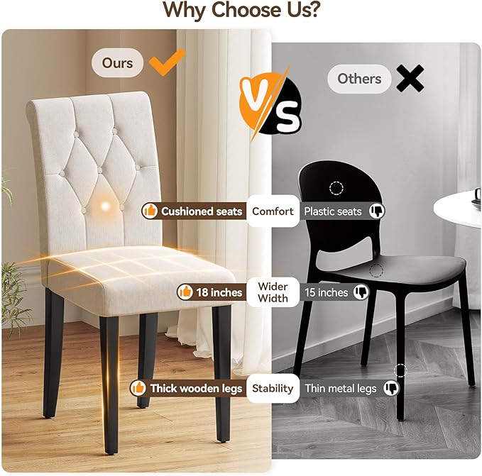 Upholstered Dining Chairs Set of 2, Modern Button Tufted Parsons Design - Image 4