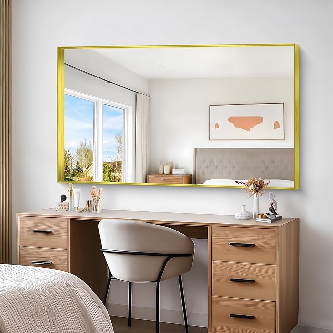 Gold Bathroom Mirror, 36x60 Inch Rectangular Deep Frame Mirror, Large Wall - Image 8