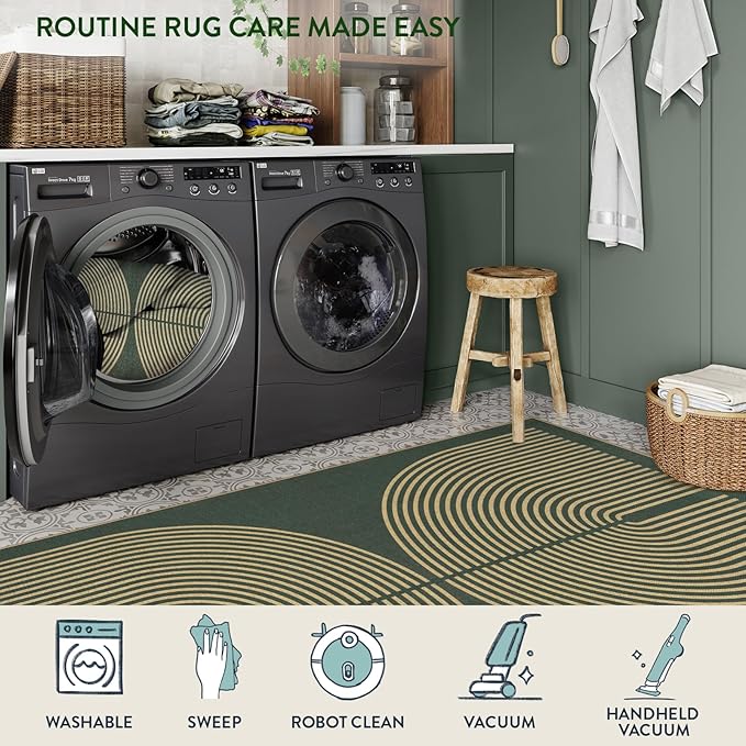 Lahome Modern Rainbow Easy Jute Indoor Outdoor Rugs, 5x7 Dark Green Rug - Image 5