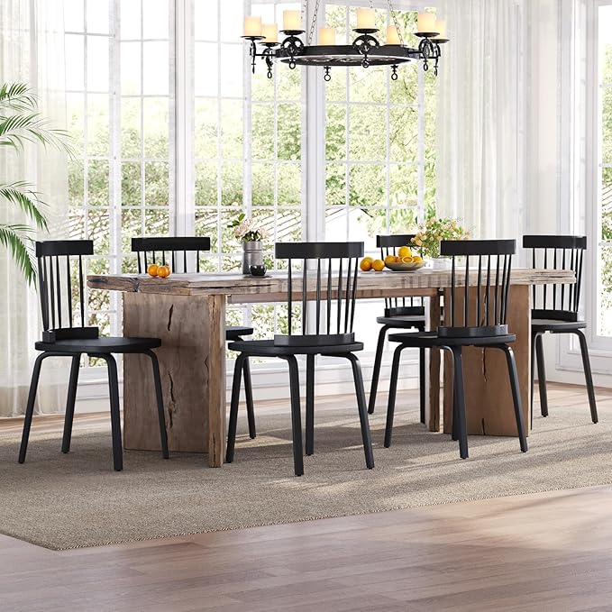 Unovivy Black Dining Chairs Set of 6, Wooden Windsor Chairs, Farmhouse Kitchen - Image 2