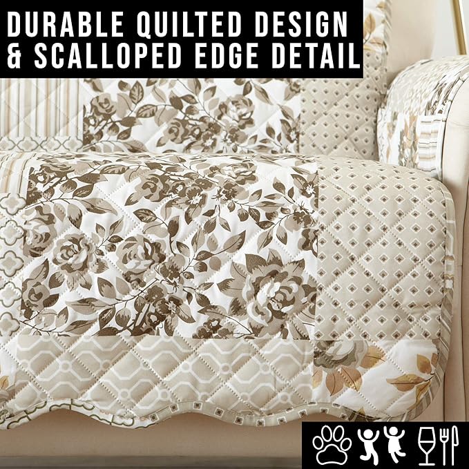 Great Bay Home Patchwork Scalloped Printed Furniture Protector Stain Resistant - Image 5