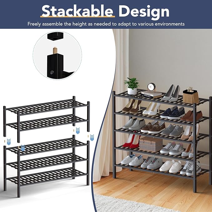 Haddockway Long 2 Tier Bamboo Shoe Rack Storage Organizer, Small Space - Image 6