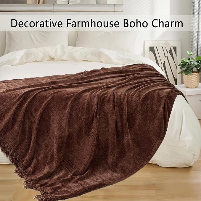 Chenille Throw Blanket for Couch 60"X 80" Twin, Soft Cozy Throws - Image 5