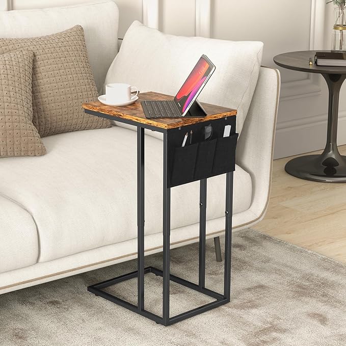 C Shaped End Table Set of 2 for Living Room, Couch Side Tables That Slide Under - Image 6