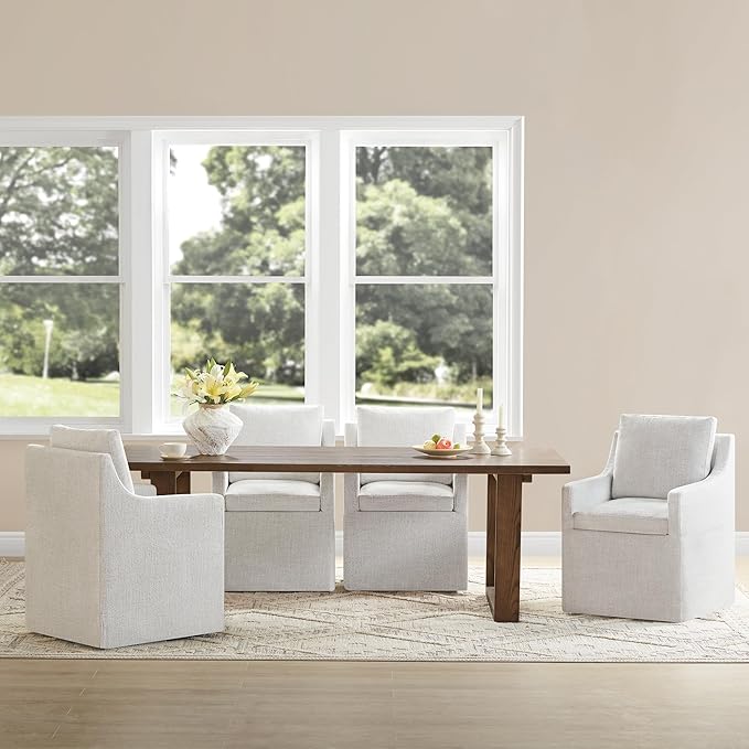 Upholstered Dining Chairs with Casters Easy Assembly Side Deskchair with Rollers - Image 7