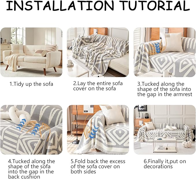 HANDONTIME Grey Sofa Cushion Covers Boho Couch Sofa Covers Dog Couch Cover - Image 7