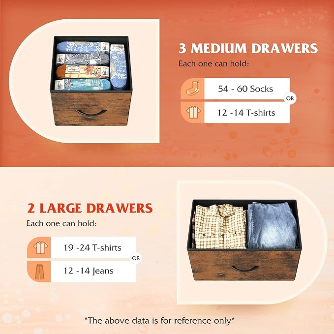 WLIVE Dresser for Bedroom with 5 Drawers, Long Fabric Dresser, Storage Drawer - Image 4
