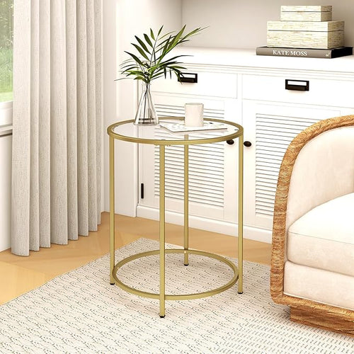 19.7’’ Round Glass End Table, Round Bedside Table - Image 2
