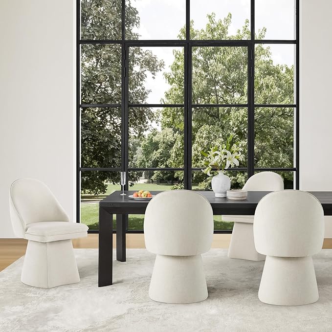 Swivel Dining Chairs Modern Desk Chair Upholstered Linen Fabric Side Chair - Image 8