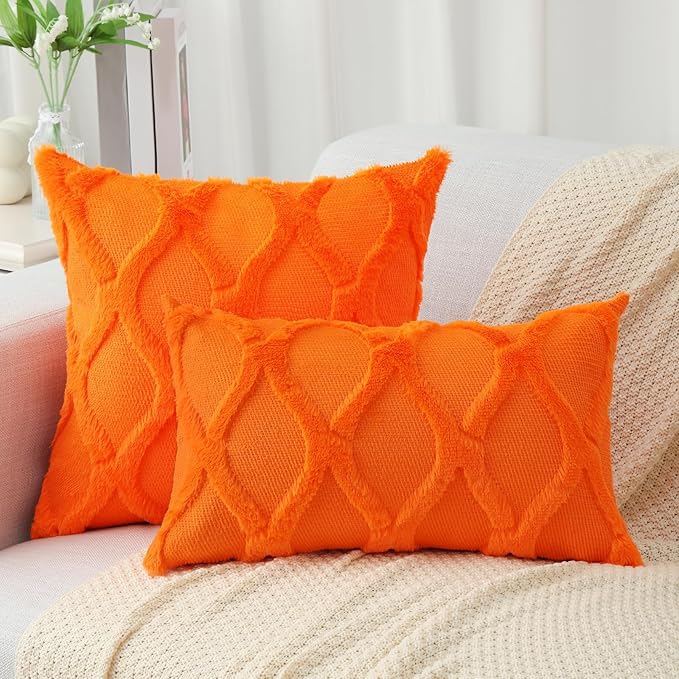 decorUhome Fall Throw Pillow Covers 18x18 Inch Set of 2, Soft Plush Faux Fur - Image 4