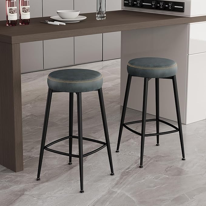 Counter Height Bar Stools, Upholstered Faux Leather Kitchen Counter Stools - Image 7