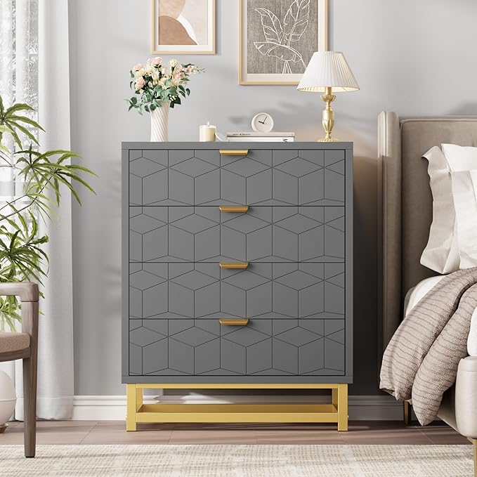 Grey Dresser, 4 Drawer Dresser for Bedroom, Modern Dressers - Image 3