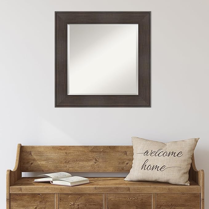 Amanti Art Brown Wall Mirror 26x26 William Rustic Woodgrain Square Bathroom - Image 5