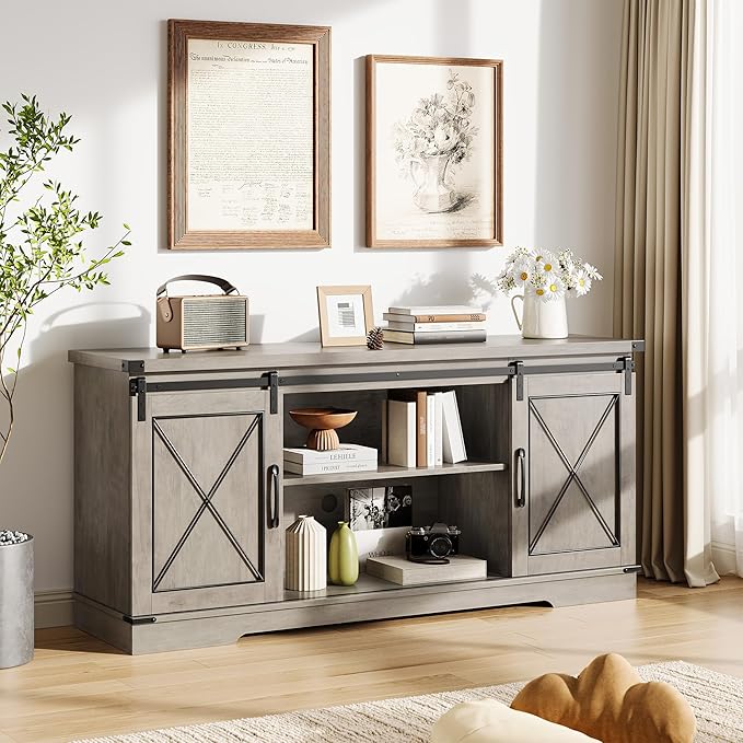 GarveeHome Farmhouse TV Stand for TV up to 65 Inches and Entertainment Center - Image 6