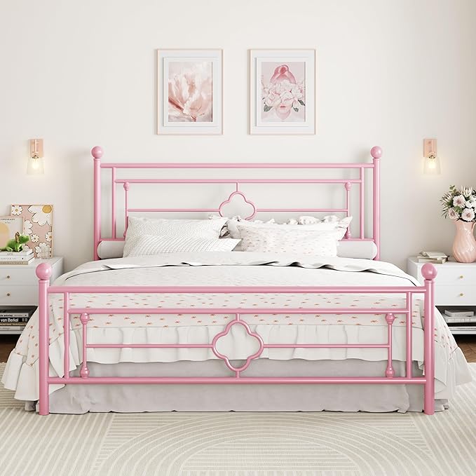 SHA CERLIN 14 Inches King Size Metal Platform Bed Frame/Vintage Iron-Art by SHACERLIN
