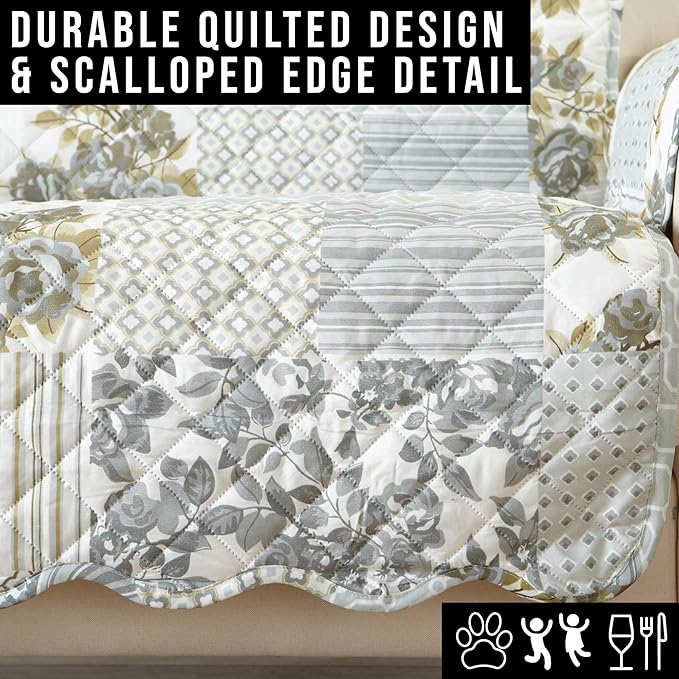 Patchwork Scalloped Printed Furniture Protector Stain Resistant Loveseat Cover - Image 5